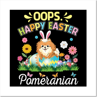 Pomeranian Dog Bunny Costume Play Flower Eggs Happy Easter Posters and Art